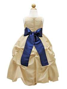 Champagne Taffeta Flower Girl Dress Pick Your Sash Size 2 4 6 8 10 12 