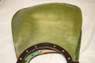 DEAN. LEATHER OLIVE GREEN CUT OUT HANDLE TEARDROP STYLE HOBO BAG 