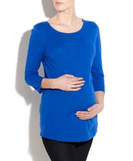 Blue (Blue) Exclusive Maternity Pleat Hem 3/4 Length Sleeve Top 