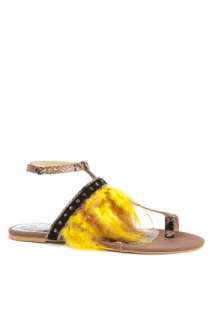 Killah Yellow Feather Studded Flat Sandals