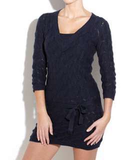 Navy (Blue) Bench Cable Knit Belted Dress  234981141  New Look