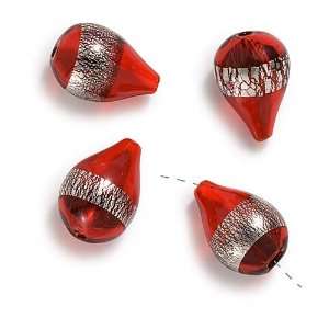   Glass Fat Drop Beads 25mm Ruby Red Silver Foil (4)