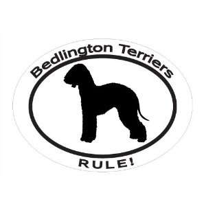 Oval Decal with dog silhouette and statement BEDLINGTON TERRIERS RULE 