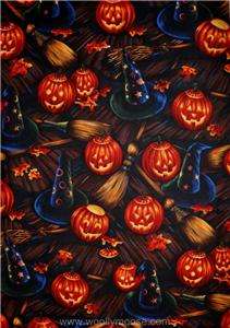   Halloween ALEXANDER HENRY Bell Knobs & Broomsticks Quilt Fabric 1/2YD