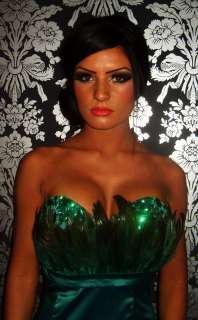 Pink Boutique Lana Peacock Emerald Green Satin Feather Jewel Tube 