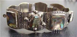 Vintage Sterling Silver Abalone Bracelet Mexico Signed  