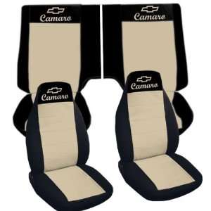 Black and tan, 2000 Chevrolet Camaro car seat covers. Front and back 