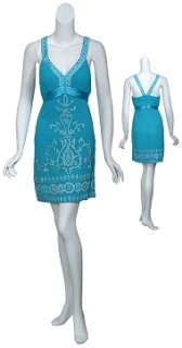   Beautiful Turquoise Embroidered Gold Beaded Cocktail Party Dress 0 NEW