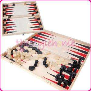 WOODEN CHESS SET CHECKERS BACKGAMMON 3 IN 1 HANDCRAFTED  