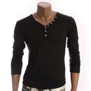 Doublju1 Mens Button Point V neck Tshirts BLACK (D04)  