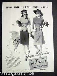 1943 Vintage PAUL SACHS Navy Sailors WWII Fashion Ad  