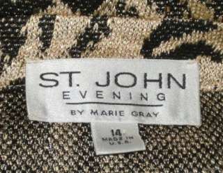 ST JOHN Evening Gold Paillettes Black Animal Print Jacket 14  