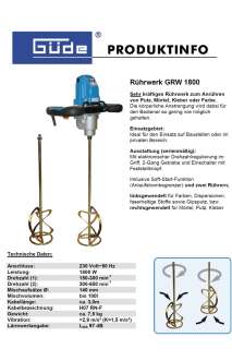 GÜDE Rührgerät Rührwerk GRW 1800 GRW1800 4015671580481  