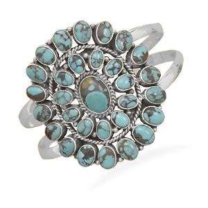  Large Turquoise Cuff Bracelet Sterling Silver 30 Stones 