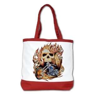  Shoulder Bag Purse (2 Sided) Red Biker Skull Flames Rose 