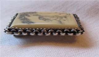 Chinese China STERLING Silver Scrimshaw PIN Dress Clip  
