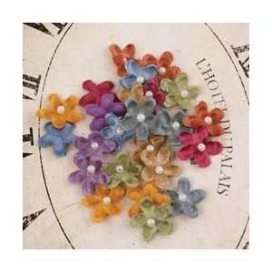  Velvet Rainbow Fabric Flowers With Pearls .75 To 1 24/Pkg Vintage 