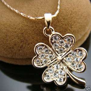 clover Swarovski crystal 18K gold Gp necklace N124  