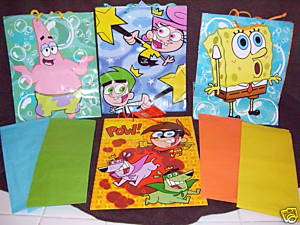 SPONGEBOB NICKELODEON GIFT BAGS X4 WITH TISSUE PAPER  