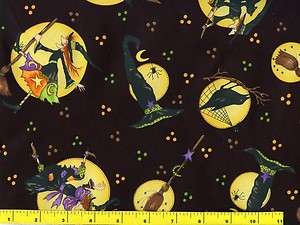 Full Moon Dancing Witches Crows Brooms Quilting Fabric by Yard #905 