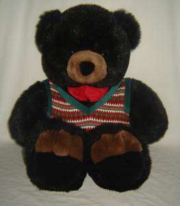 JC Penney Black Plush Holiday Bear with Vest & Bow Tie  