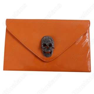 Punk Envelope Skull Clutch Evening Shoulder Bag Patent Leather Metal 