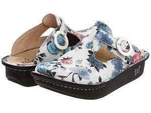 Alegria Womens DONNA FANTASIA White Floral Leather Nursing Clogs Shoes 