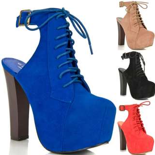 Womens Shoes High Heels Lace Up Platform Clog Ankle Suede Boots 