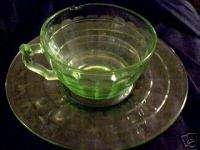 DEPRESSION GLASS GREEN BLOCK OPTIC CUP & SAUCER  
