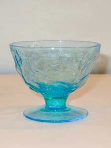 SET 5 Crinkle Glass Seneca Driftwood Casual PEACOCK BLUE Footed Bowls 