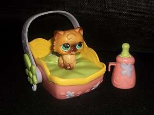 LITTLEST PET SHOP MAGNETIC MOVING FEED ME BOTTLE CAT KITTY BED  