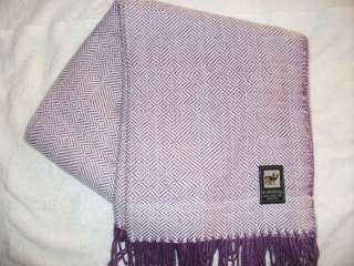 NWT Very Soft Made In Peru Alpaca Blanket ~ 70 x 54 White & Purple 