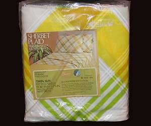   Lime Green Yellow White Tones Twin Fitted & Flat Sheet NIP  