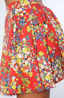 Motel The Anna HiWaisted Skater Skirt in Red Ditsy Floral Print 