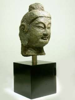 Chinese 5thC Northern Wei Sandstone Buddha Head From Cave  