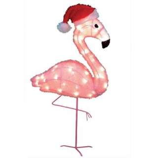 Chill out 32 in. 3D Soft Tinsel Pink Flamingo with Santa Hat 36008 at 