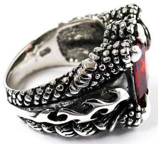 RED SAPPHIRE DRAGON CLAW STERLING 925 SILVER RING Sz 10  