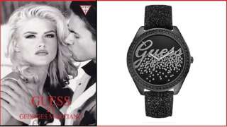 GUESS Watch, Womens Textured Black Leather Strap U96002L1 NEW  