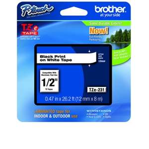Brother TZe 231 P Touch 1/2 (.47) Black on White Tape (26.2 FT) at 