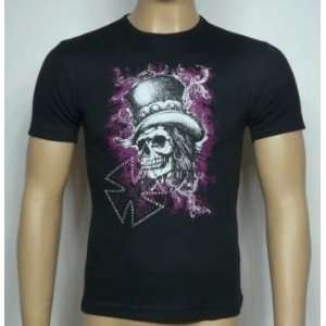 Zylinder Hut Totenkopf Slim Fit T Shirt + Strass S XXL  