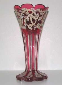 Cranberry Bohemian Glass Trumpet Vase Attrib Biedermeier Biedermier 