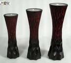 Set 3 Wooden Gothic Carved Candle Holders w/ Candles  
