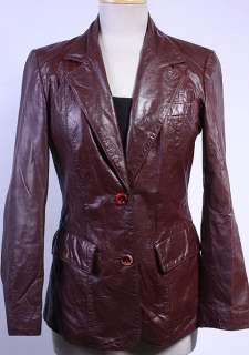 WOMENS VTG LEATHER HIPSTER FITTED JACKET/BLAZER sz M  
