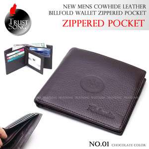  SO HIT GIFT New Mens COWHIDE leather Billfold Wallet Zippered Pocket