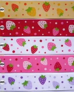 pink/red/yellow strawberry Grosgrain RIBBON 5 yards  