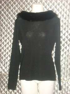 Fioreblu Black Wide Faux Fur Lined Neck Sweater Top M  
