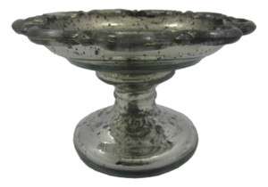 Antiqued MERCURY GLASS Compote Pedestal BOWL 6 Silver  