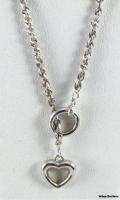 HEART PENDANT Rope Chain LARIAT 20 Necklace   14k White Gold Classic 