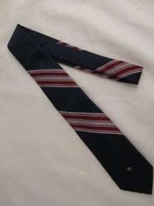 Pierre Cardin Logo Vtg Blue Red Silver Blue Stripes Skinny Tie Necktie 