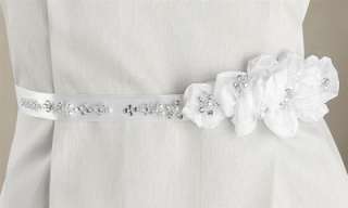 Pearl and Crystal Flower Cluster Bridal Belt Sash   WHITE  